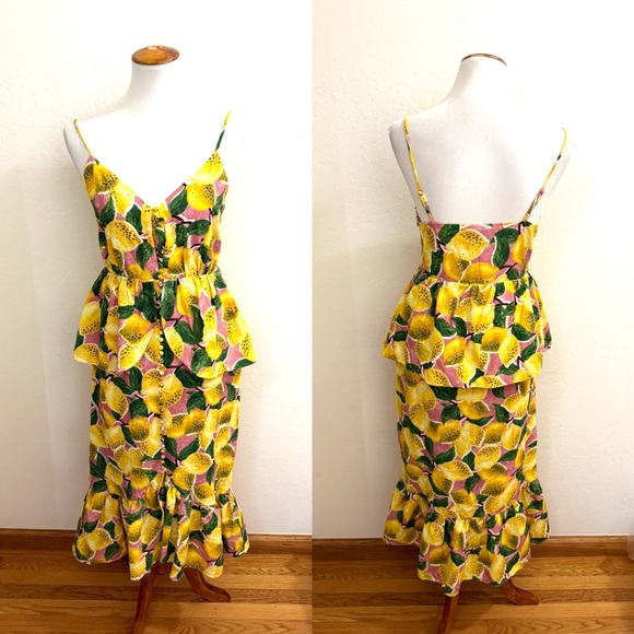 Farm Rio Fresh Lemons Ruffle Midi Dress - Picture 2 of 4